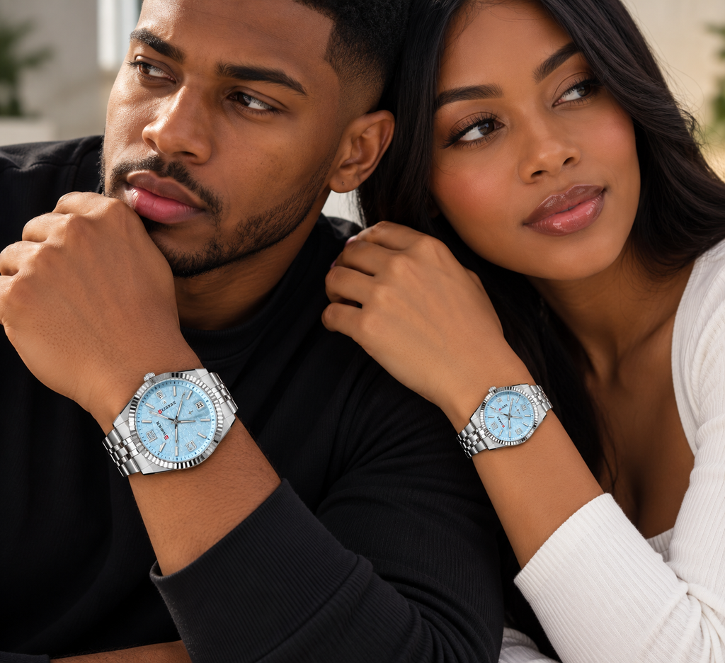 Set de Relojes Curren para Pareja – Azul Cielo