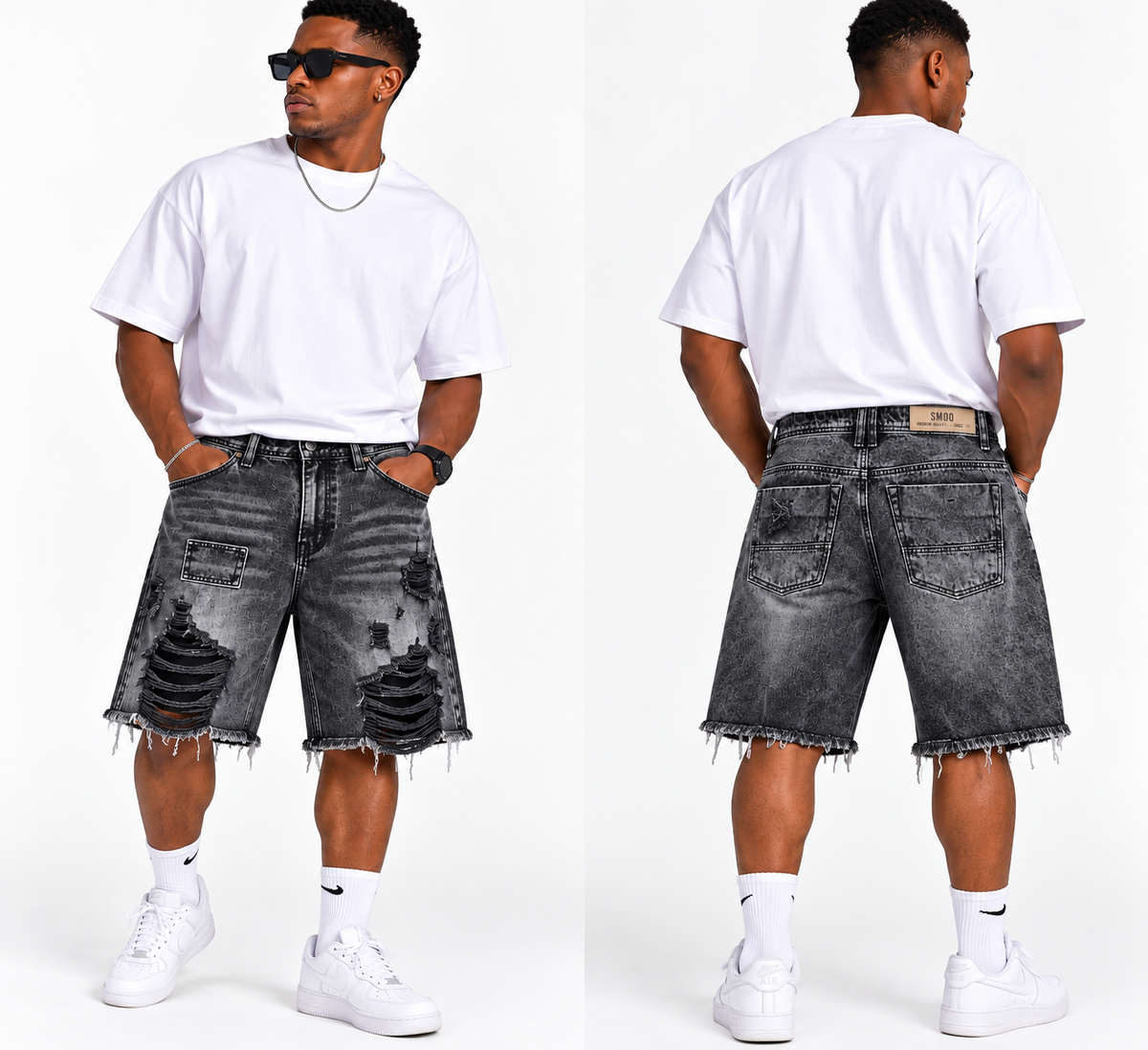 Short de Denim Negro Ripped 30497