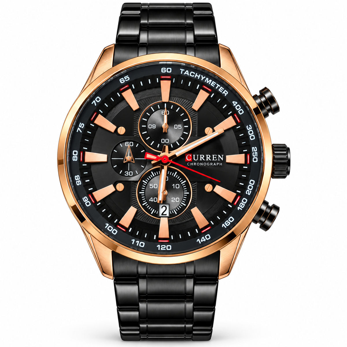 Reloj Curren 8351 Cronógrafo Negro y Oro Rosa