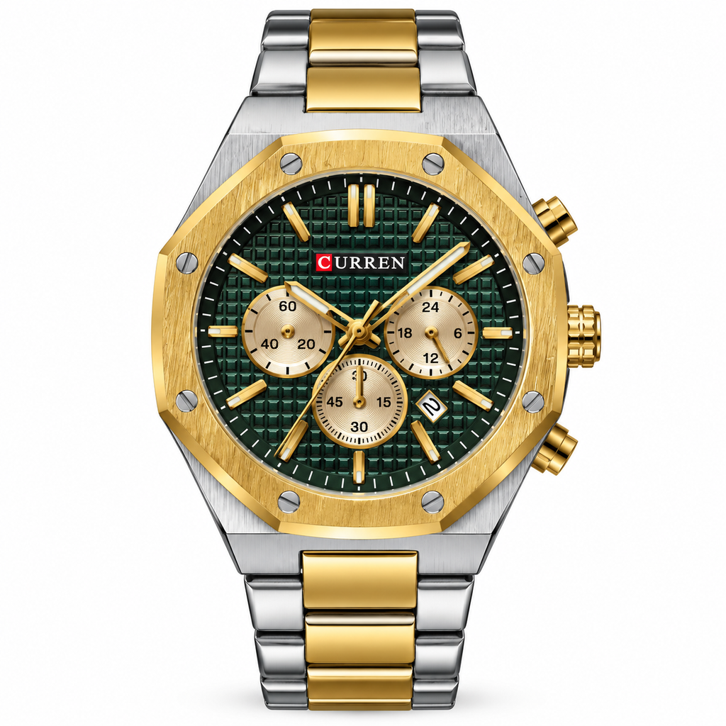 Reloj Curren 8440 Cronógrafo Verde y Dorado