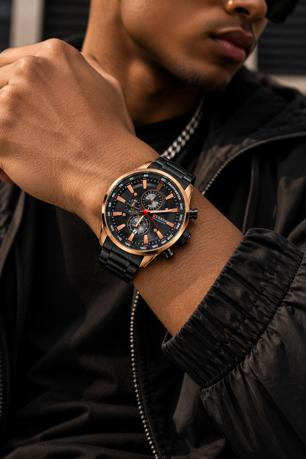 Reloj Curren 8351 Cronógrafo Negro y Oro Rosa